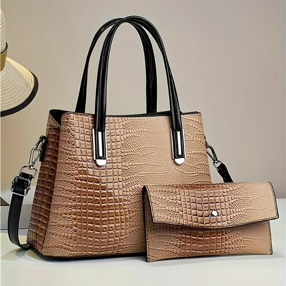 Women’s 2pc Set Fashion Crocodile Bag In Khaki